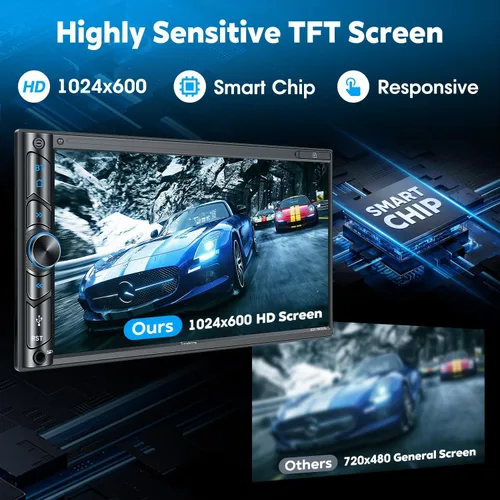Miniatura 7 de Estéreo inalámbrico de doble DIN para automóvil mejorado con Carplay, Android Auto, Bluetooth, 4 canales RCA, alta potencia, 2 puertos de subwoofer