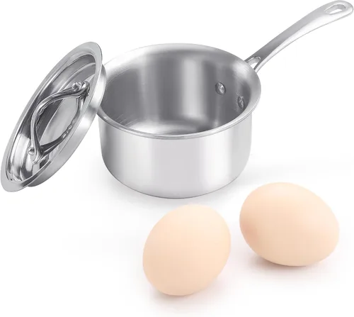 Miniatura 7 de Mini sartén, olla de acero inoxidable de tres capas con mango que se mantiene fresco, salsa térmica y aceite (4 pulgadas/0.12 cuartos de galón)
