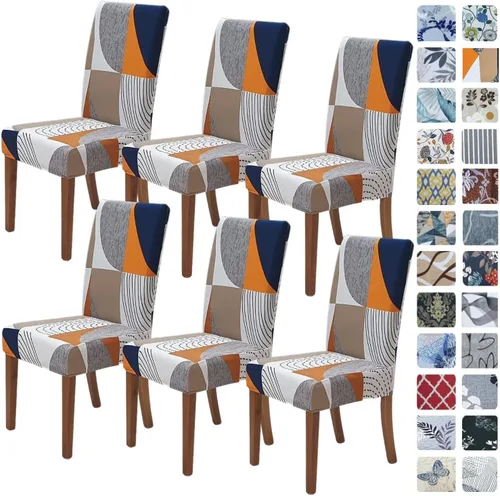 Miniatura 21 de SPRINGRICO Paquete de 6 fundas blancas para sillas de comedor, fundas elásticas para sillas de comedor con diseño floral, de elastano lavable