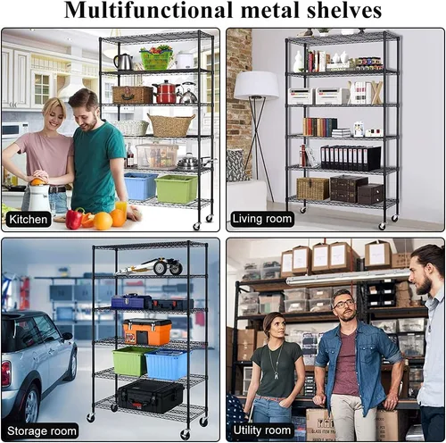 Miniatura 5 de Estantes de almacenamiento de capacidad de 6000 libras, estante de metal de 6 niveles con ruedas de 48 pulgadas de largo x 18 pulgadas de ancho x 76