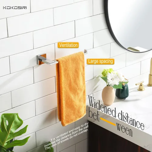 Miniatura 5 de KOKOSIRI Barra para toallas de mano cromada, herrajes de baño, soporte de anillo para toallas montado en la pared para cocina, inodoro, gabinete