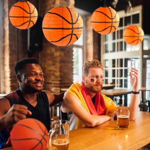 Miniatura 5 de 10 Piezas Linternas de Papel de Baloncesto Naranjas Decoraciones de 8 Pulgadas para Colgar del Techo Linternas de Baloncesto Linternas de Papel