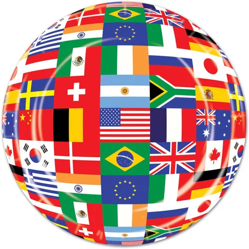 Beistle 8 piezas de papel desechable y duradero, banderas del mundo internacional, platos de viaje temáticos para fiestas, 9 pulgadas, multicolor