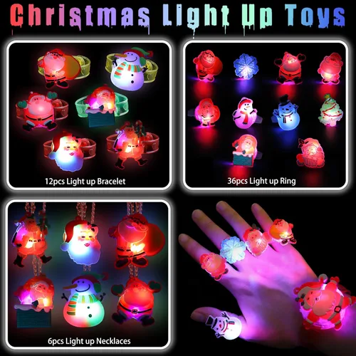 Miniatura 2 de CCINEE Paquete de 54 recuerdos de fiesta de Navidad para niños, collar iluminado, anillos iluminados, pulsera de flash LED, luz intermitente a
