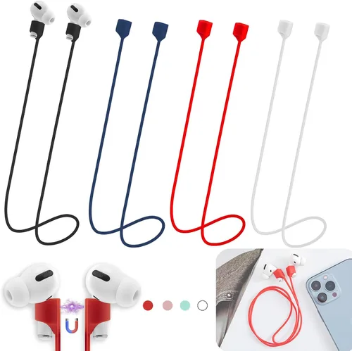 Miniatura 12 de Correas magnéticas antipérdida para AirPods, paquete de 4 unidades, cordón de cuello de silicona suave con diseño magnético ultra fuerte, compatible