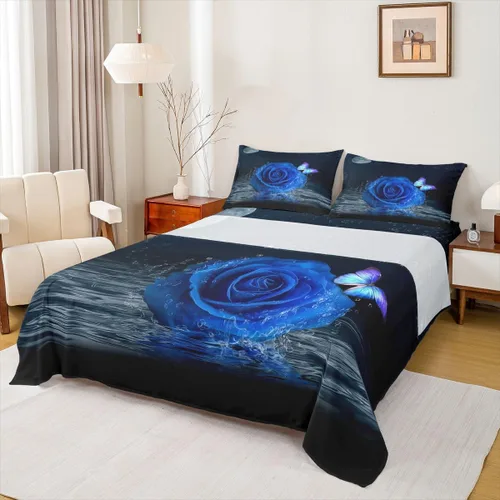 Miniatura 2 de Erosebridal Juego de sábanas tamaño King para niñas y mujeres, diseño de flores y mariposas, juego de ropa de cama para el día de San Valentín