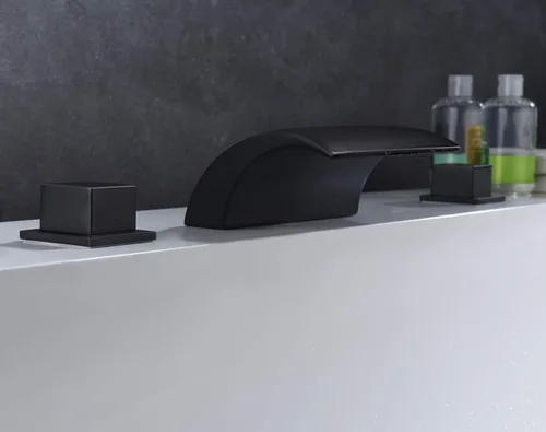 Miniatura 5 de Grifo de bañera romana para montaje en cubierta, color negro mate, grifo de bañera de cascada de flujo extra alto, SUMERAIN
