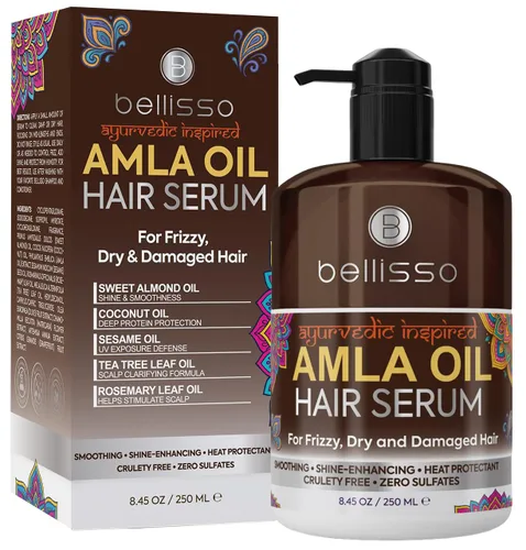 BELLISSO Amla - Suero de aceite sin sulfatos ni parabenos, antiencrespamiento, protección contra el calor para cabello dañado, acondicionador