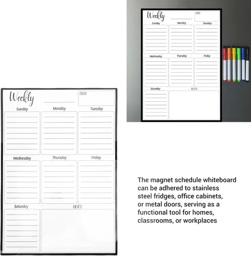 Miniatura 6 de Hyuduo Magnet Planner, Weekly Dry Erase Board for Fridge with Powerful Magnet, Erasable Reusable Vertical Layout PET Material, for Family Meal