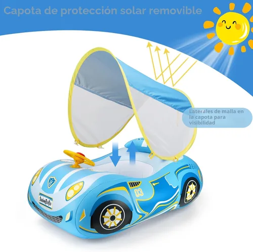 Miniatura 4 de Toddler Pool Float Inflatable Car Baby Swim Float with Adjustable Sun Canopy and Safety Seat Pool Toys for Kids 3+ Years Old