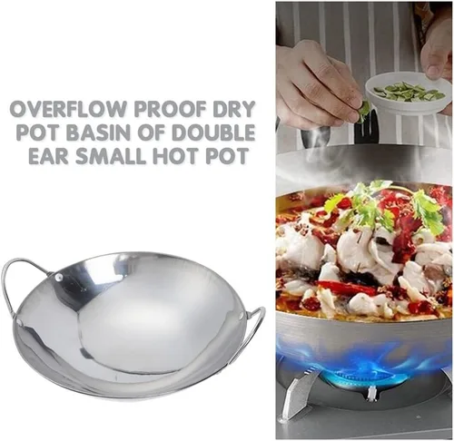 Miniatura 5 de Happyyami Sartén de metal para wok, 2 piezas de acero inoxidable, sartén pequeña con doble mango antiadherente para estufas de gas eléctricas
