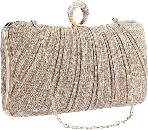 UBORSE Elegante bolso de embrague plisado con purpurina para mujer, formal, para novia, boda, graduación, cóctel, fiesta, bolso