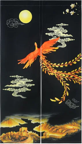 Miniatura 8 de LIGICKY Cortina de puerta Noren japonesa retro de lino blanco con estampado de ondas azules, tratamiento de ventana asiática, tapiz de puerta