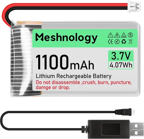 Batería Li de 3.7 V 1100 mAh con cable de cargador USB 102540 1S LiPo batería con placa de protección, cinta de goma aislada y enchufe micro JST