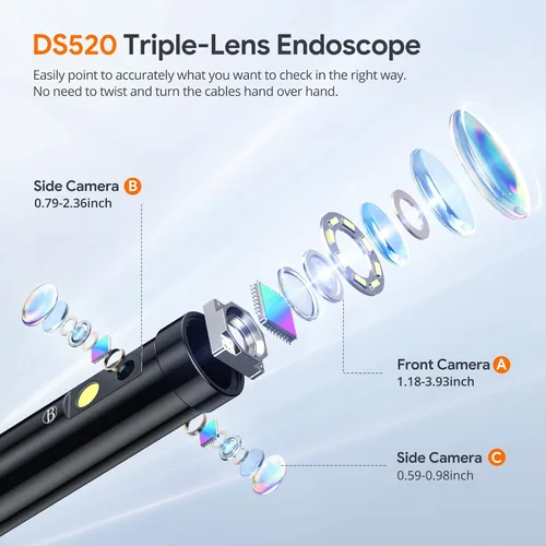Miniatura 4 de Herramienta de boroscopio de triple lente, cámara endoscopio DEPSTECH con pantalla IPS de 5 pulgadas y luces, cámara de inspección de alcantarillado