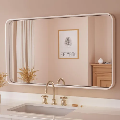 Miniatura 114 de TETOTE Espejo de marco dorado cepillado de 16 x 24 pulgadas, espejo de tocador de baño de latón dorado para pared, espejo enmarcado rectangular