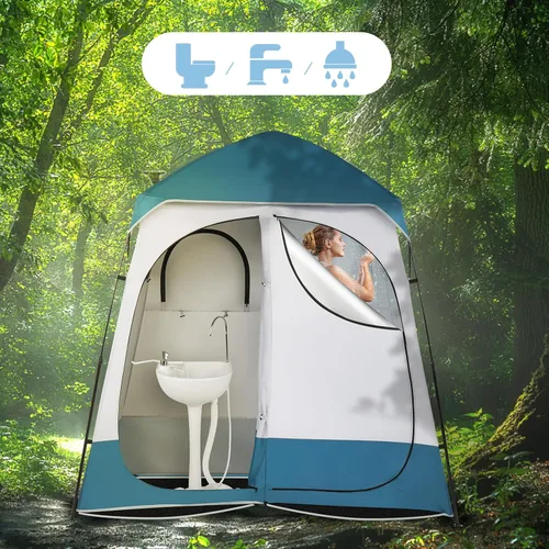 Miniatura 2 de Tienda de campaña desplegable para ducha de 2 habitaciones, 7.5 pies, tienda de campaña para vestuario con suelo y bolsa de transporte, toldo