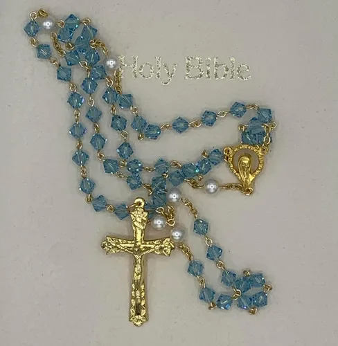 Miniatura 8 de Rosario de oración católica de cristal austriaco y piedras preciosas - Incluye bolsa de rosario, cómo rezar el rosario, significado de la piedra