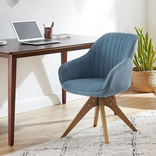 Art Leon Silla de Oficina Sin Ruedas, Silla de Escritorio Moderna de Mediados de Siglo Sin Ruedas, Silla Giratoria de Acento con Patas de Madera