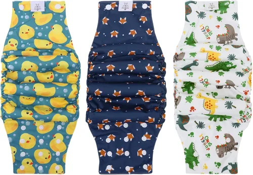 Miniatura 8 de CuteBone - Pañales lavables para perro macho con broches, reutilizables, 3 unidades por paquete, cinturón para el abdomen para perros machos