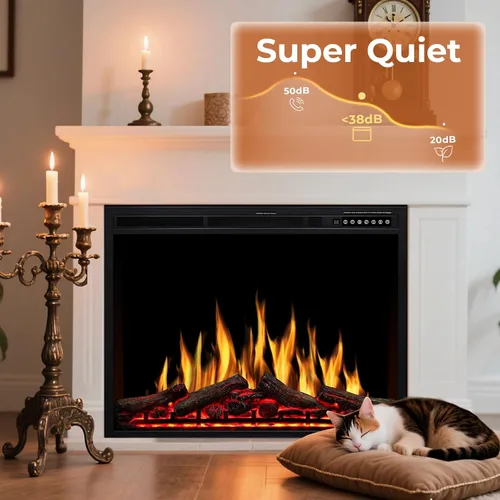 Miniatura 7 de Inserto de chimenea eléctrica de 34 pulgadas, llama intercambiable ajustable y colores de troncos, velocidad y brillo de llama variables, control