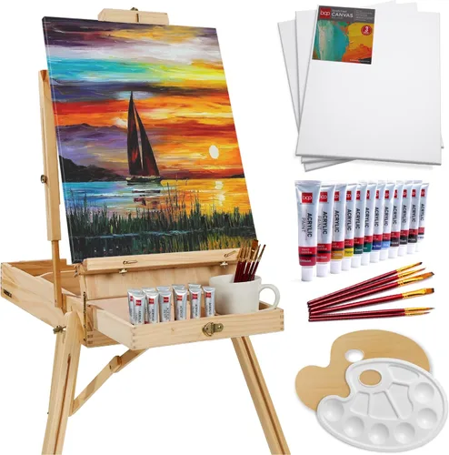 Best Choice Products Caballete de arte para pintar, trípode ajustable de madera portátil para artistas con caja de bocetos, juego de arte de 32