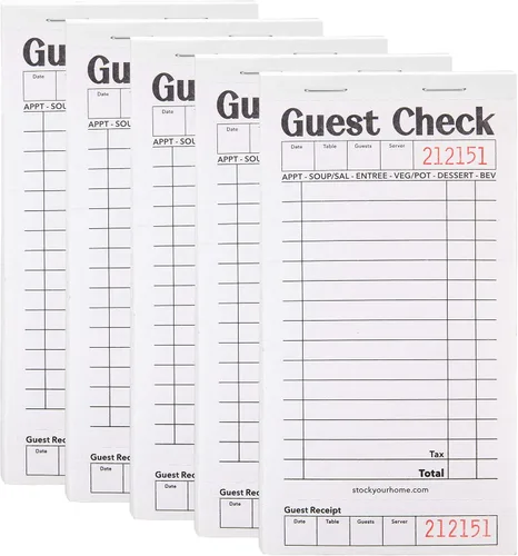Miniatura 14 de Stock Your Home Libros azules de cheques de invitados para servidores (paquete de 20) bloc de notas de servidor, cuaderno de cheques de camarero