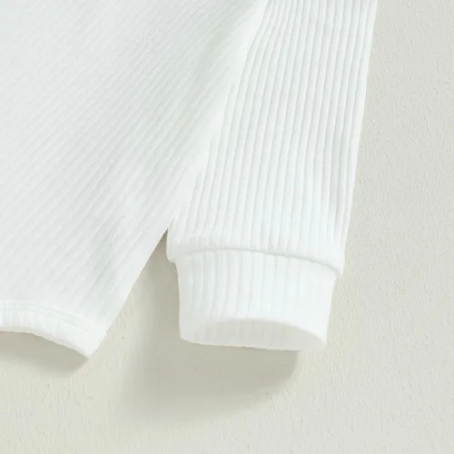 Miniatura 4 de Ropa de bebé recién nacido, ropa de punto acanalado, manga larga, pantalones de algodón sólido, trajes de otoño e invierno, 2 piezas