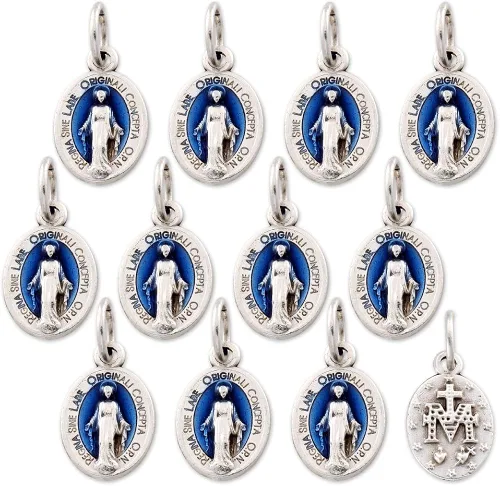 Catholica Shop Colgante Mini Medalla Milagrosa Nuestra Señora de Gracia Tono Plata Hecho en Italia Lote de 12, epoxi, No es una piedra preciosa