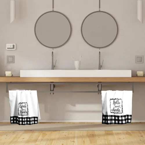 Miniatura 5 de Tatuo 2 toallas de mano de baño a cuadros blancos y negros de 17 x 27 pulgadas, paños de cocina de granja Hello Sweet para baño, hogar, lavar