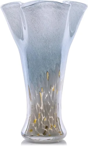 Miniatura 16 de Floreros de cristal aguamarina de 9.0 pulgadas de alto para flores, jarrón único de vidrio soplado a mano, decoración del hogar, jarrón de flores