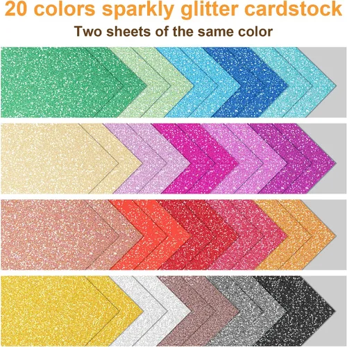 Miniatura 4 de 40 hojas de cartulina con purpurina de 20 colores, cartulina de papel BetyBedy Cricut, purpurina brillante sin desprendimiento, papel A5