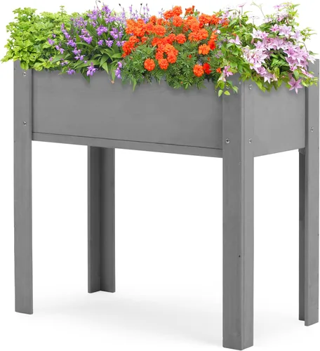 Miniatura 15 de Cama de jardín elevada de 48 x 24 x 30 pulgadas con patas, maceta de madera elevada para plantas al aire libre Gris