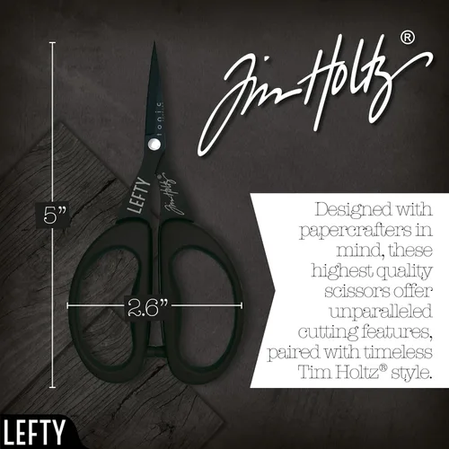 Miniatura 6 de Tim Holtz Tijeras para zurdos, mini tijeras de 5 pulgadas con hoja micro dentada, herramienta de artesanía zurda para cortar papel, tela y costura