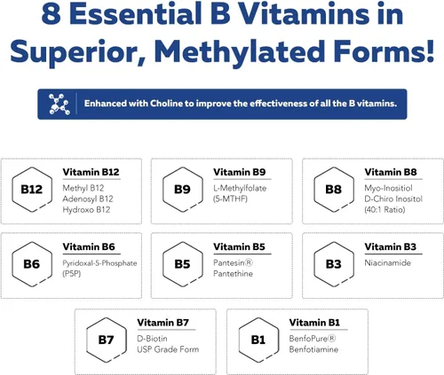 Miniatura 3 de BioActive Complejo de vitamina B, listo para el flujo sanguíneo, complejo B metilado, con metilfolato, 3 formas bioactivas de B12, BenfoPure® B1