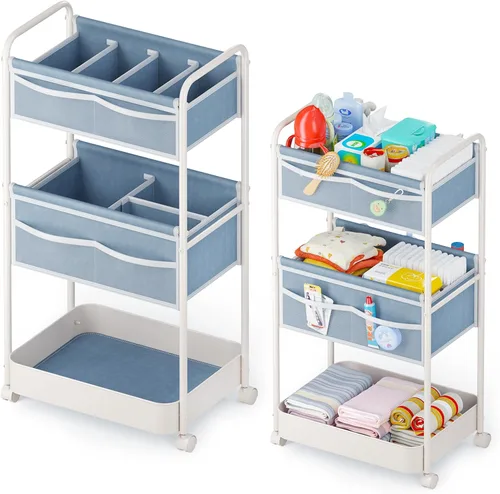Miniatura 7 de Organizador de pañales para bebé, carrito móvil de metal y fieltro de alta calidad con divisores para artículos esenciales de guardería para recién