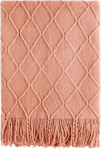 Miniatura 48 de Bourina Manta de punto decorativa con textura, unicolor y suave, para sofá, 50 x 60 pulgadas, almendra