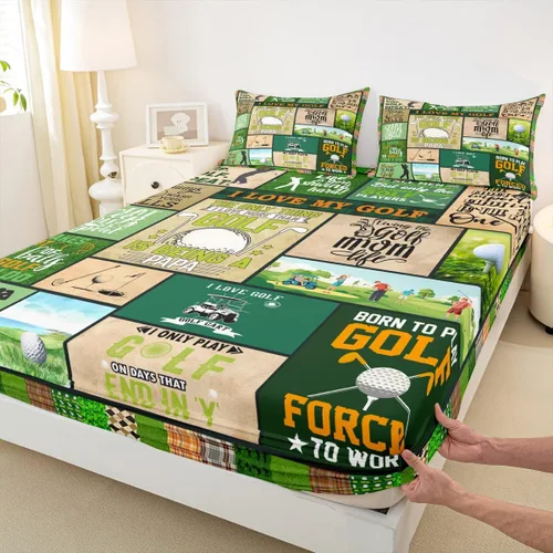 Juego de sábanas bajeras de golf para niños, tamaño individual, juego de ropa de cama de moda para juegos de deportes de pelota de palos de golf,