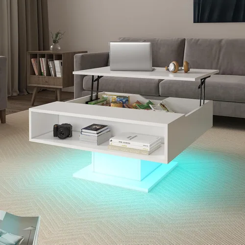 Miniatura 11 de HedoAjim - Mesa auxiliar elevable con almacenamiento, mesa de centro cuadrada de 31.5 pulgadas con gran almacenamiento oculto, mesa central