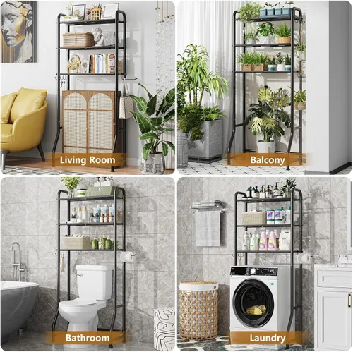 Miniatura 6 de Simple Trending Over The Toilet Storage Rack, Metal 3 Tier Bathroom Organizer Shelf with Paper Holder and 3 Hooks, Freestanding Shelf Space Saver