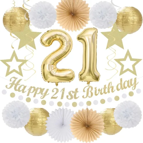 Miniatura 15 de Cartel de feliz cumpleaños rosa y negro para decoración de fiesta – 31 piezas de oro rosa 14º 40º para mujeres y niñas, faroles de papel