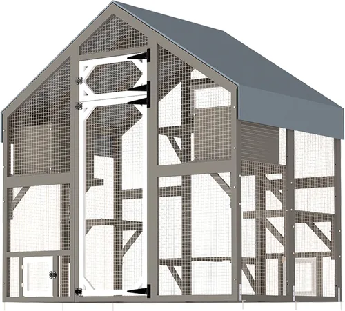 Miniatura 15 de PetsCosset 71" H Large Catio Outdoor Cat Enclosure Window Catios Wooden Walk-in Catio for Multiple Cats with 2 Resting Houses, 6 Platforms