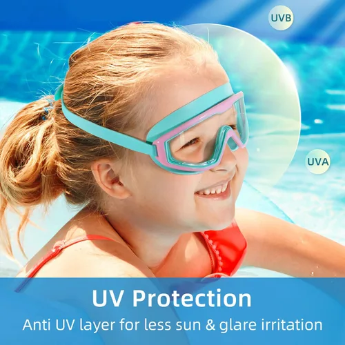 Miniatura 3 de Freela Gafas de natación transparentes para niños de 3 a 15 años, antiniebla, sin fugas, para piscina, playa, natación 2. cian y rosa