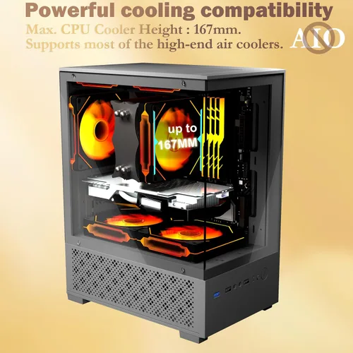 Miniatura 4 de Carcasa Micro ATX, carcasa MATX, ITX para PC con ventilador ARGB de 2 x 120 mm preinstalado, panel frontal y lateral de vidrio templado panorámico