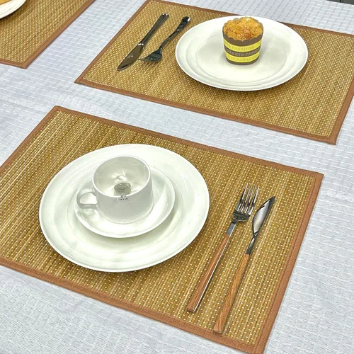 Miniatura 6 de Juego de 8 manteles individuales de bambú con borde de tela, estilo japonés, antideslizantes, naturales, lavables, resistentes al calor