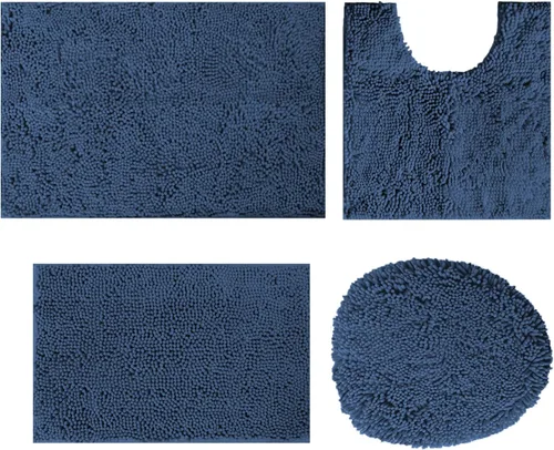 Miniatura 11 de Juego de 4 tapetes de baño de chenilla, tapete de baño de felpilla con parte inferior antideslizante de PVC, juego de alfombras de baño de absorción