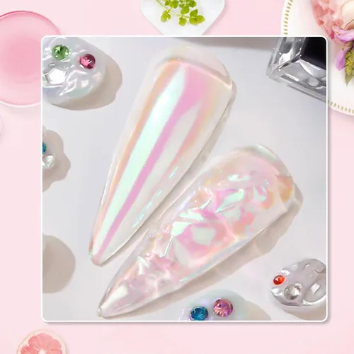 Miniatura 6 de Polvo de uñas cromado de tamaño de prueba para arte de uñas, 0.01 oz, 1 tarro de pigmento holográfico de sirena para polvo de inmersión, uñas