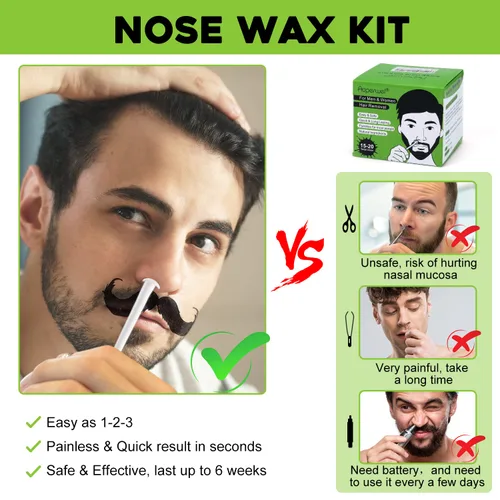 Miniatura 2 de Kit de cera nasal para hombres y mujeres con 20 aplicadores (15-20 usos), kit de cera para la nariz y las orejas, sin dolor y rápido, resultados