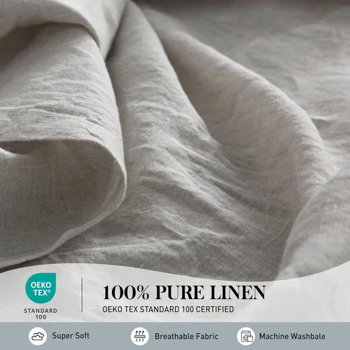 Miniatura 3 de Simple&Opulence - Juego de sábanas de lino 100 % lavado, tamaño Queen, lino natural francés, 4 piezas, transpirables, ultrasuaves; ropa de cama