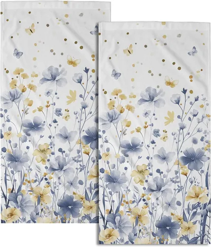 Miniatura 56 de Juego de 2 toallas de mano para el 4 de julio, 14 x 28 pulgadas, diseño patriótico de hojas florales rojas y azules, absorbentes y suaves